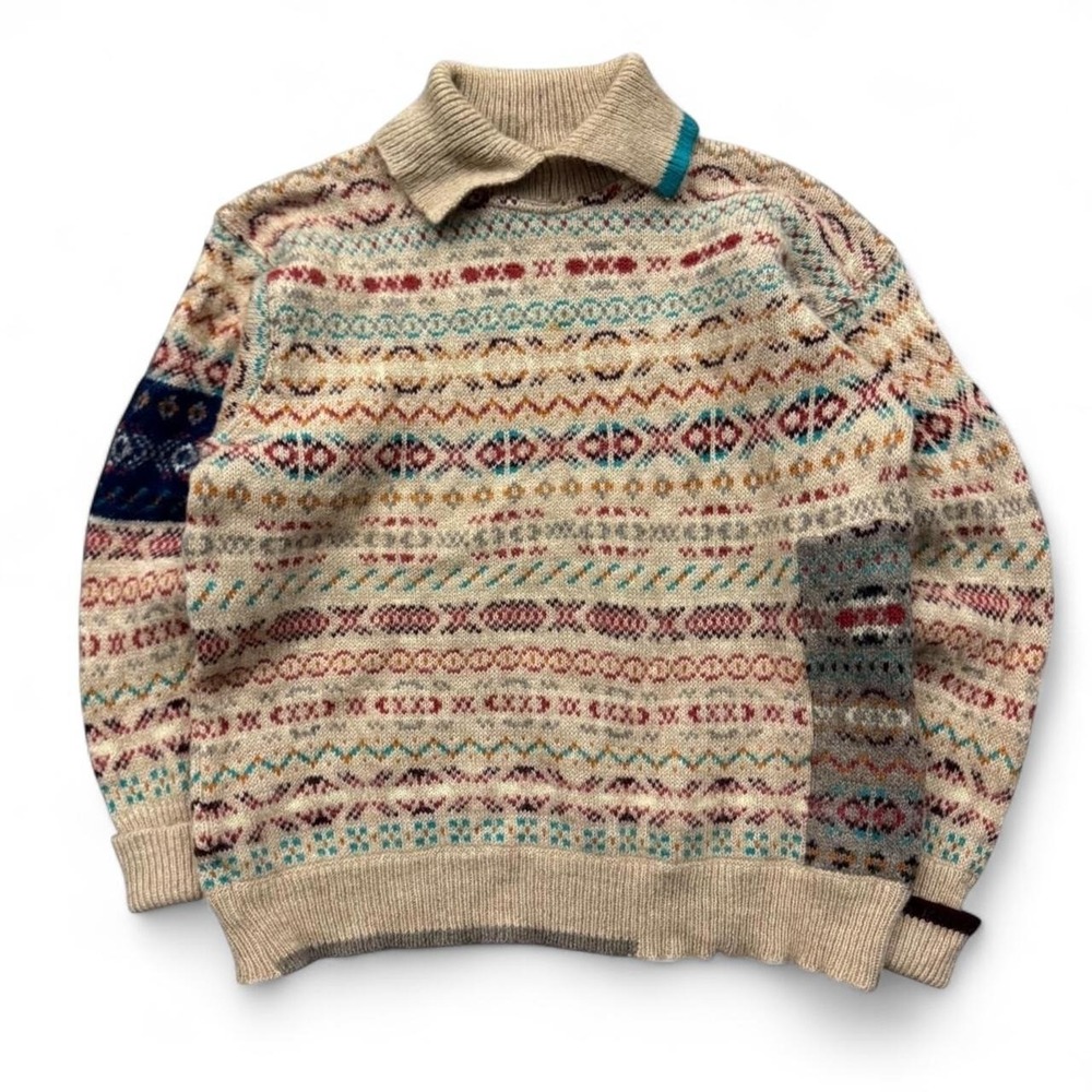 Vintage Joseph Tricot Homme Wool Alpaca Mohair Fair Isle Sweater Italy L